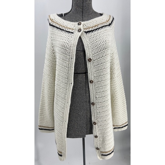 Handmade, crocheted, long length, button front granny cottage, core cardigan M/L - Picture 1 of 8